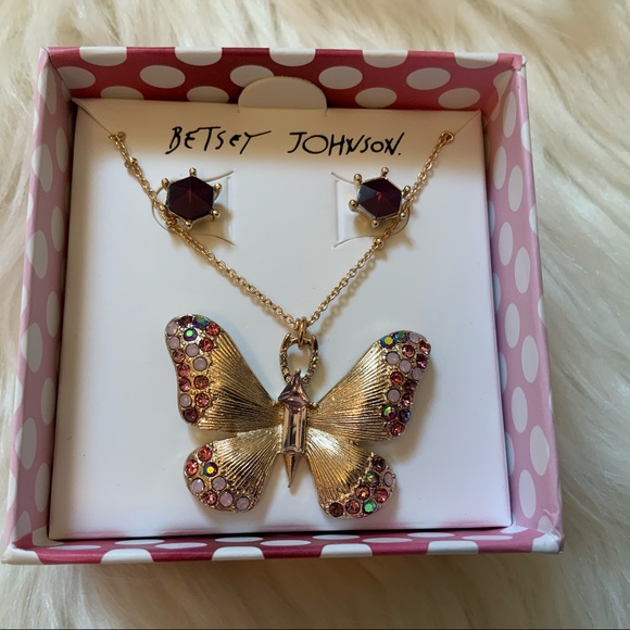 Betsey Johnson Butterfly Necklace and Earrings NWT - Picture 4 of 11